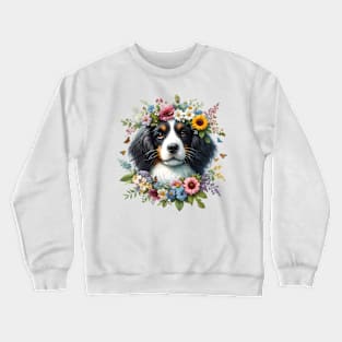 A Small Münsterländer with beautiful colorful flowers Crewneck Sweatshirt